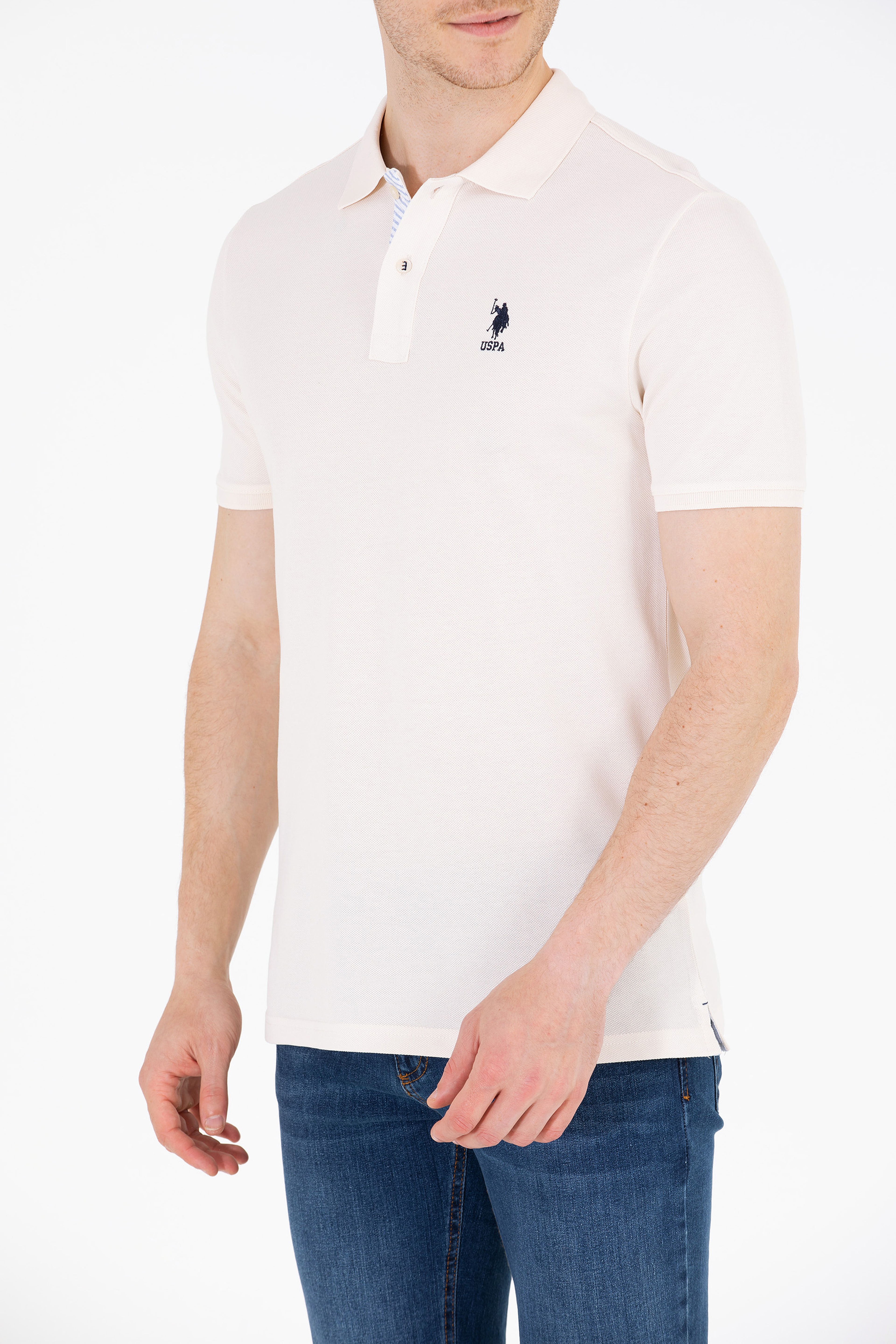 Erkek Krem Basic Polo Yaka Tişört - Image 6