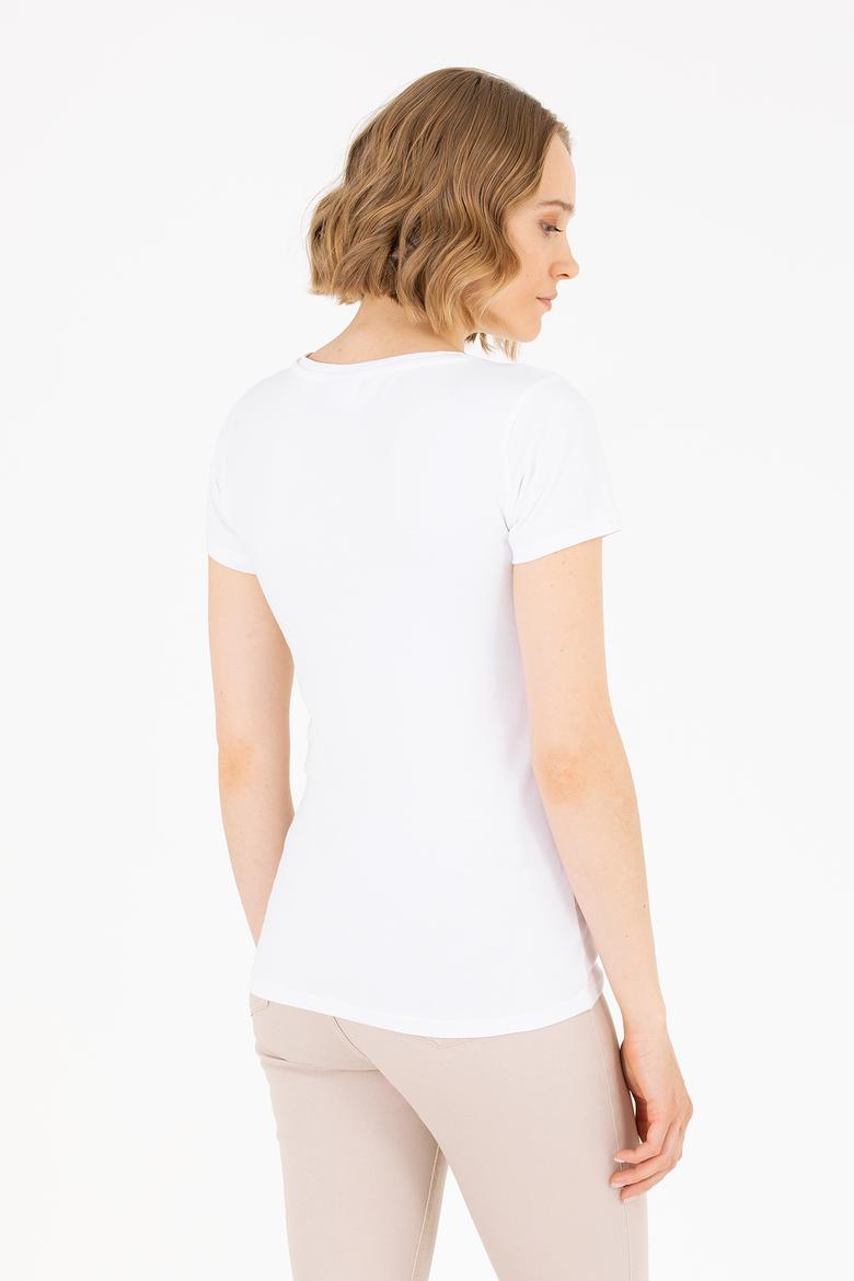 Kadın Beyaz V Yaka Basic Tişört - 50263976005