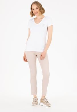 Kadın Beyaz V Yaka Basic Tişört - 50263976005