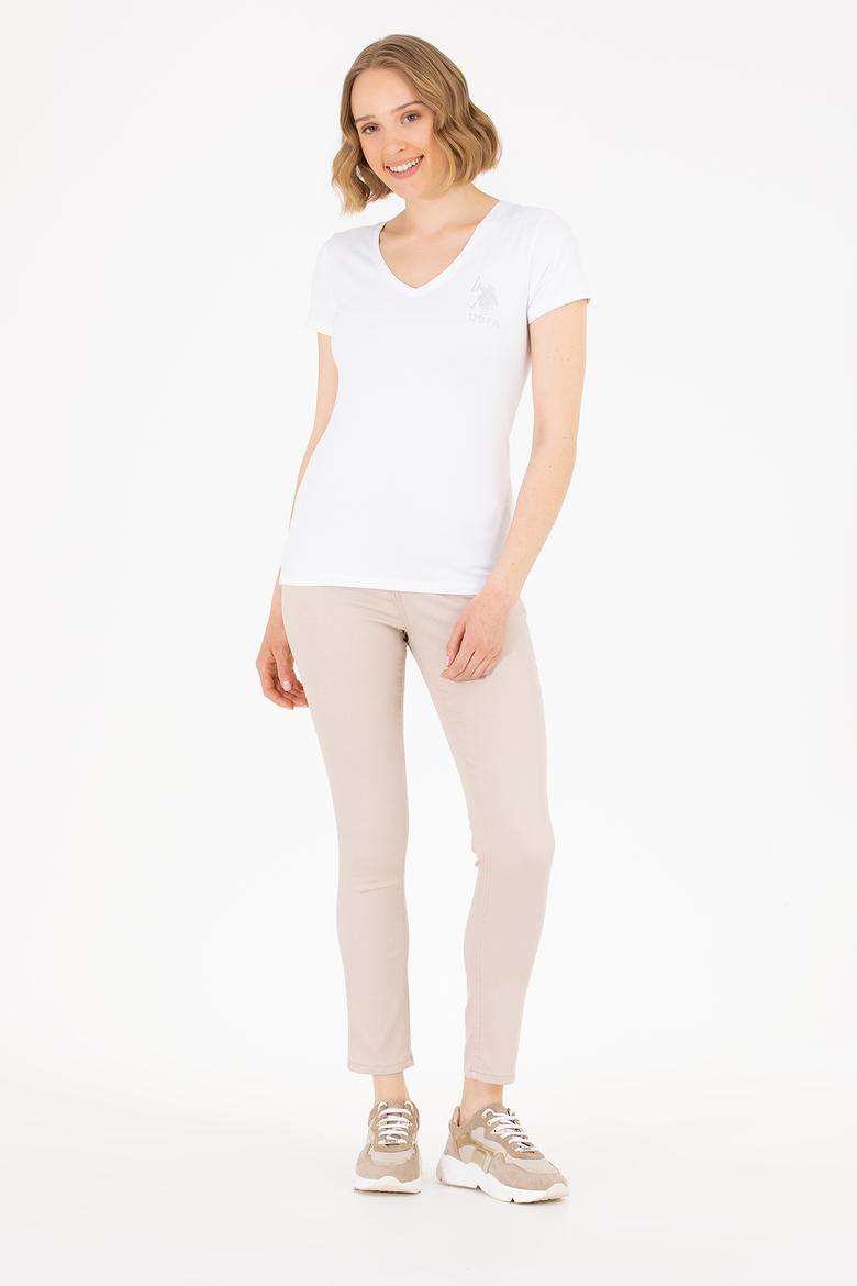 Kadın Beyaz V Yaka Basic Tişört - 50263976005