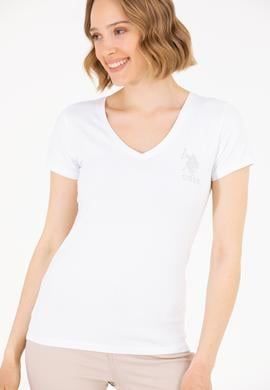 Kadın Beyaz V Yaka Basic Tişört - 50263976005