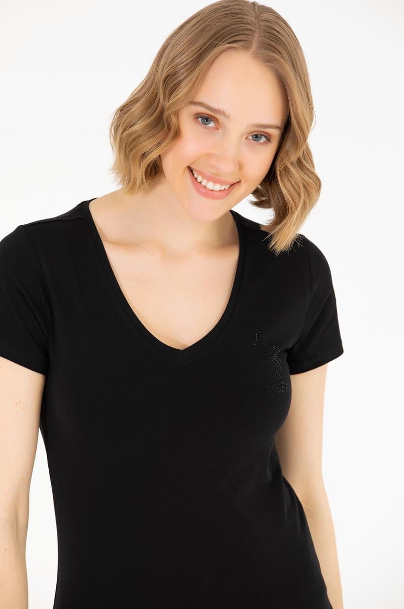 Kadın Siyah V Yaka Basic Tişört