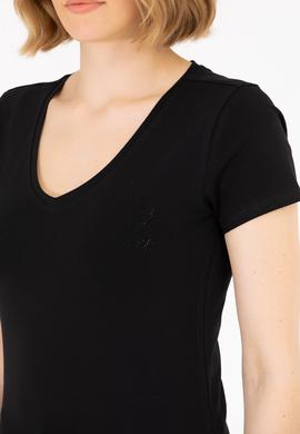 Kadın Siyah V Yaka Basic Tişört - 50263976020