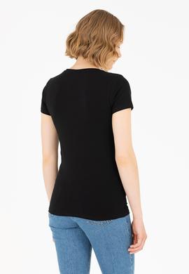 Kadın Siyah V Yaka Basic Tişört - 50263976020