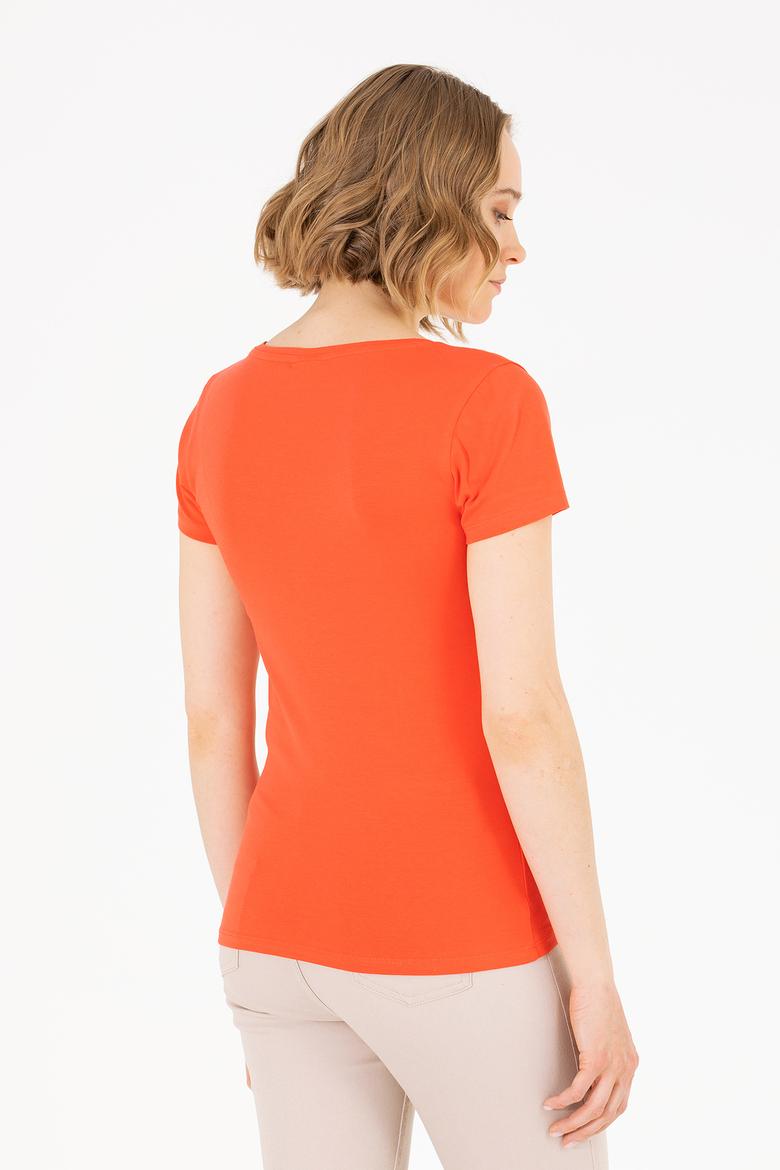 Kadın Kırmızı V Yaka Basic Tişört - 50263976029