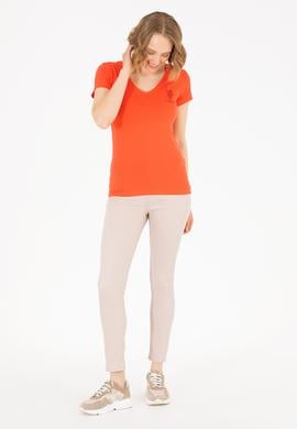 Kadın Kırmızı V Yaka Basic Tişört - 50263976029