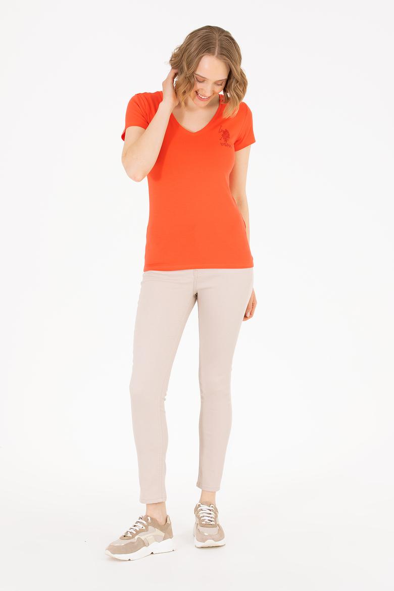 Kadın Kırmızı V Yaka Basic Tişört - 50263976029