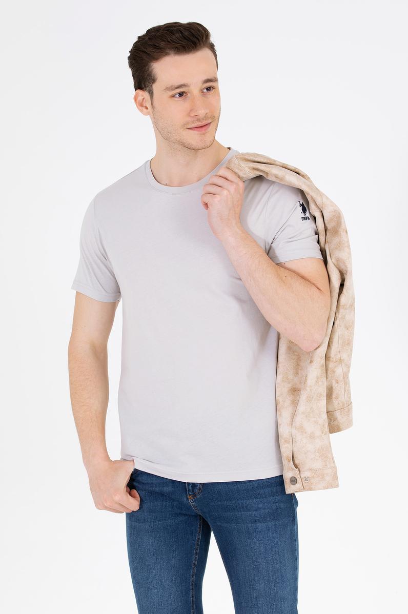 Erkek Gri Basic Bisiklet Yaka Tişört