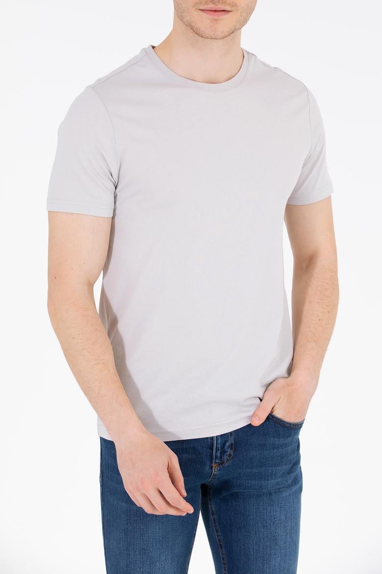 Erkek Gri Basic Bisiklet Yaka Tişört - 50264916040