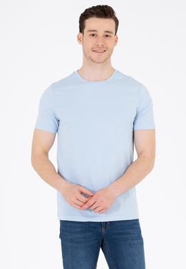 Erkek Açık Mavi Basic Bisiklet Yaka Tişört - 50264916157