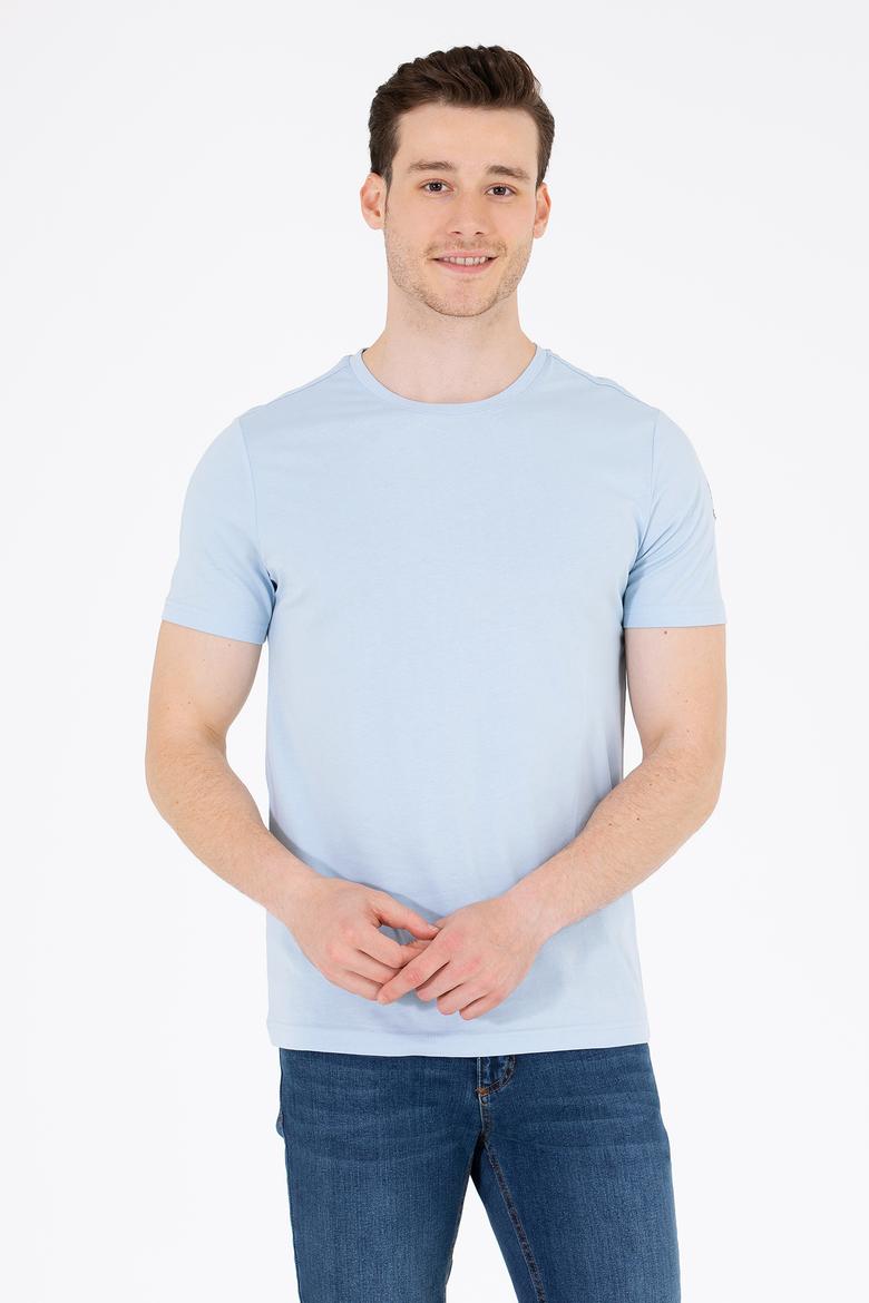 Erkek Açık Mavi Basic Bisiklet Yaka Tişört