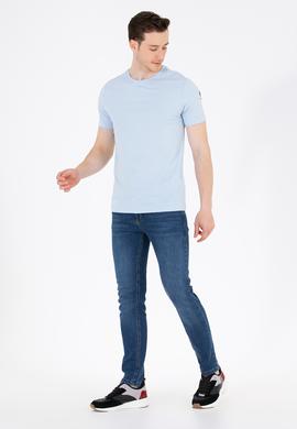 Erkek Açık Mavi Basic Bisiklet Yaka Tişört - 50264916157