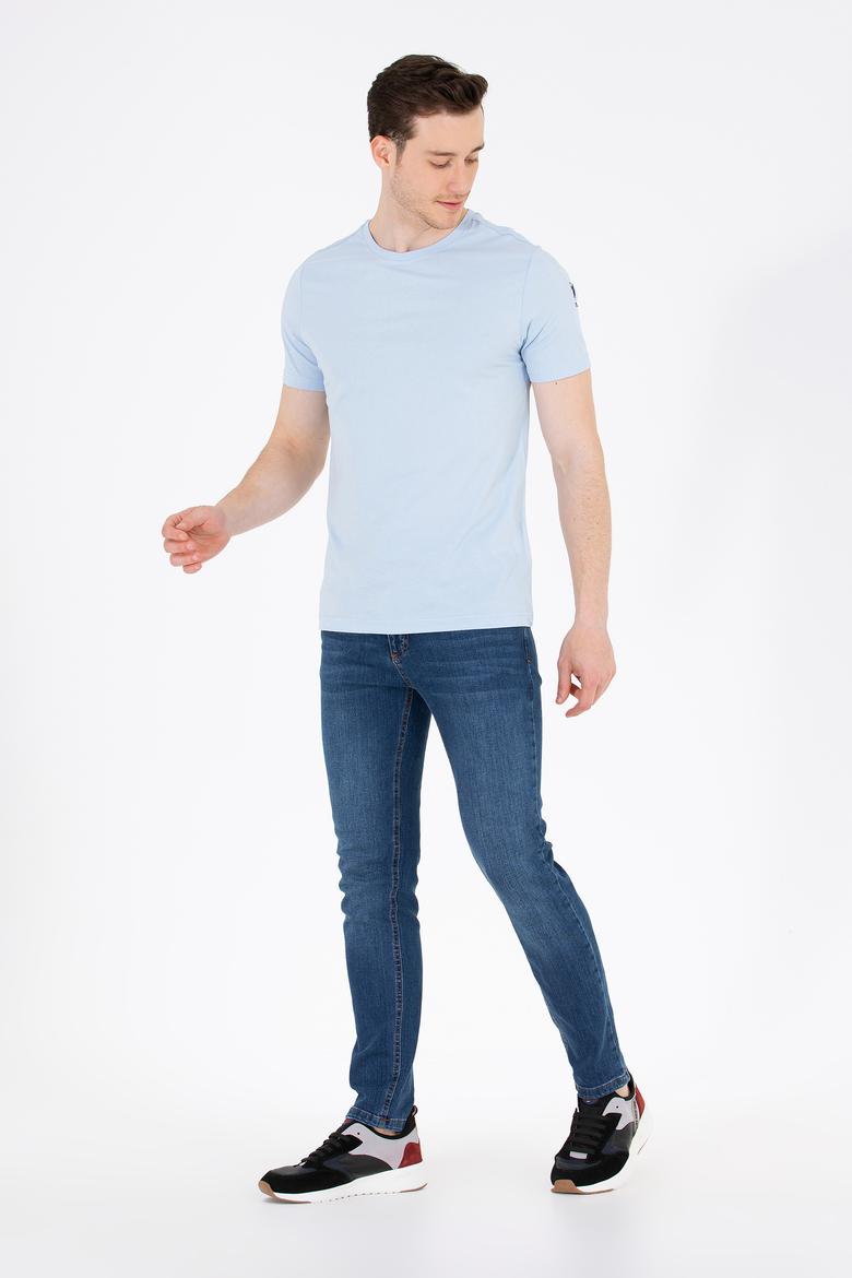 Erkek Açık Mavi Basic Bisiklet Yaka Tişört - 50264916157