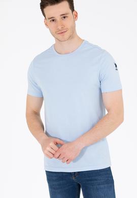 Erkek Açık Mavi Basic Bisiklet Yaka Tişört - 50264916157