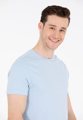 Erkek Açık Mavi Basic Bisiklet Yaka Tişört - 50264916157