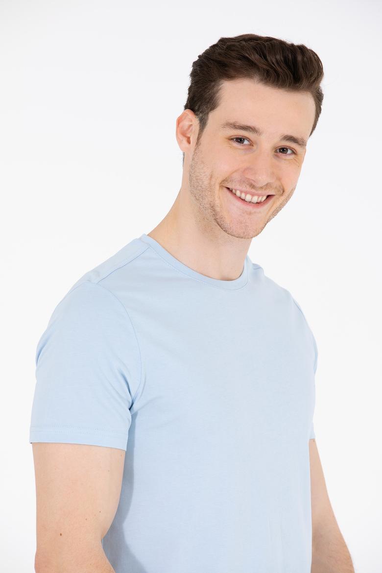 Erkek Açık Mavi Basic Bisiklet Yaka Tişört - 50264916157