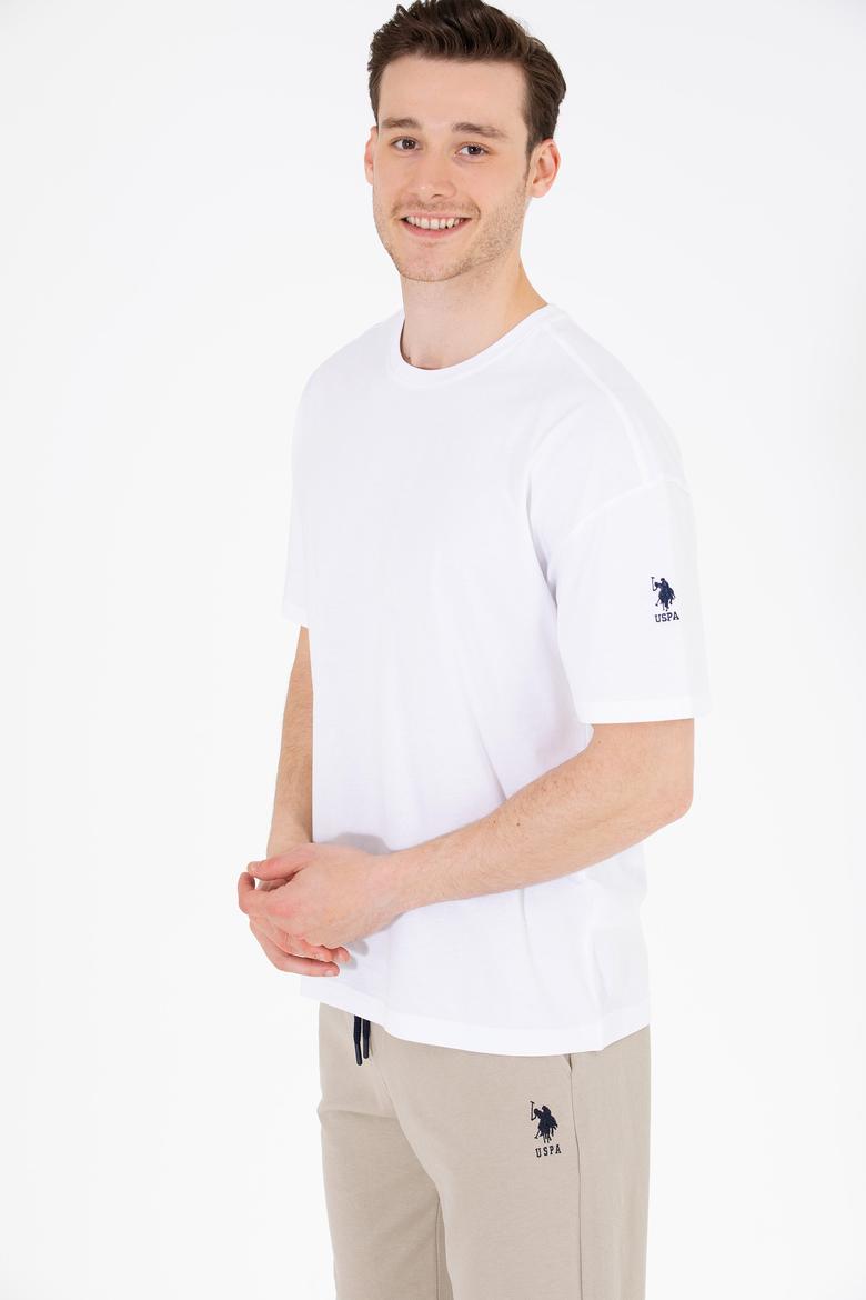 Erkek Beyaz Oversize Bisiklet Yaka Tişört - 50264917018