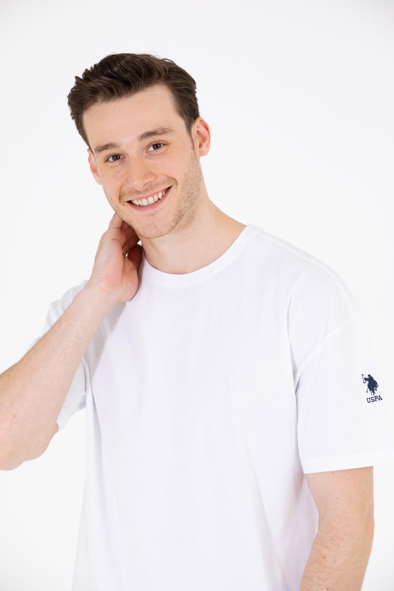 Erkek Beyaz Oversize Bisiklet Yaka Tişört - 50264917018