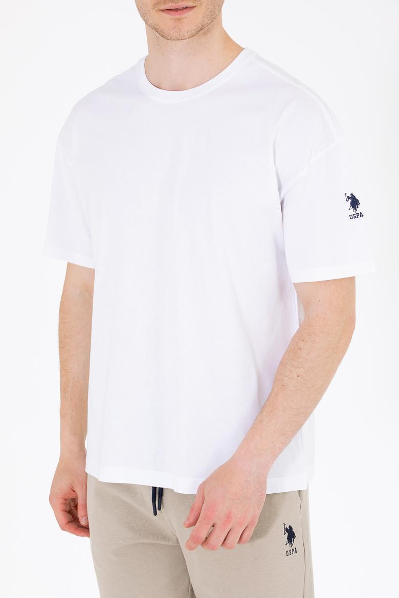 Erkek Beyaz Oversize Bisiklet Yaka Tişört - 50264917018