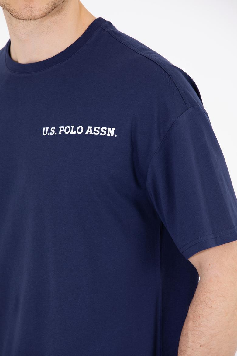 Erkek Lacivert Oversize Bisiklet Yaka Tişört - 50264919021