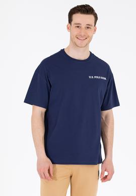 Erkek Lacivert Oversize Bisiklet Yaka Tişört - 50264919021