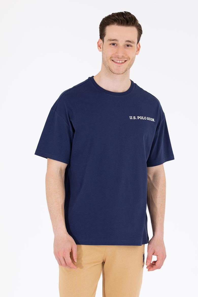 Erkek Lacivert Oversize Bisiklet Yaka Tişört - 50264919021