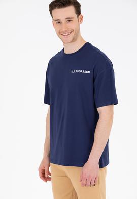 Erkek Lacivert Oversize Bisiklet Yaka Tişört - 50264919021