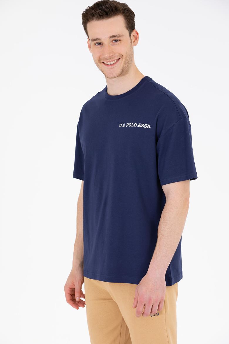 Erkek Lacivert Oversize Bisiklet Yaka Tişört - 50264919021