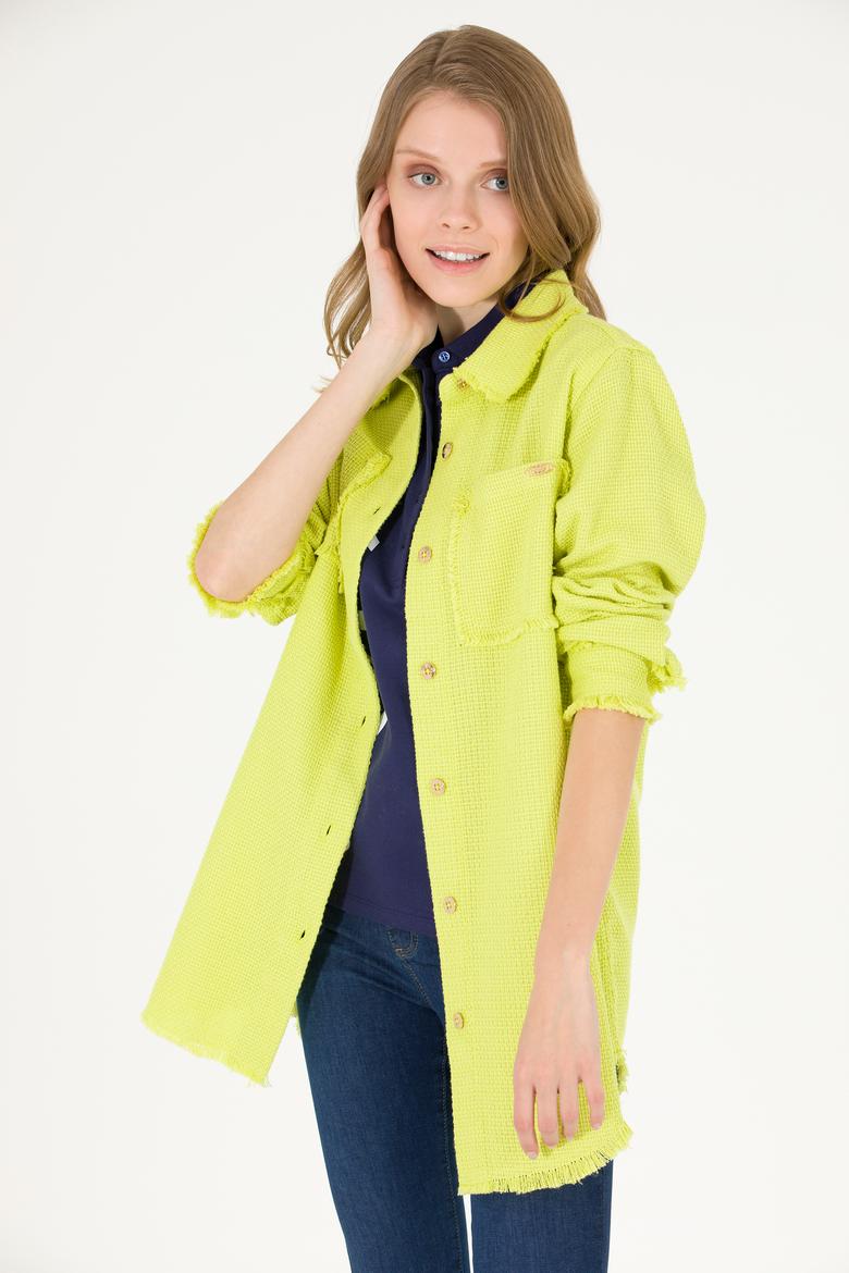 Kadın Neon Sarı Jean Gömlek - 50269343004