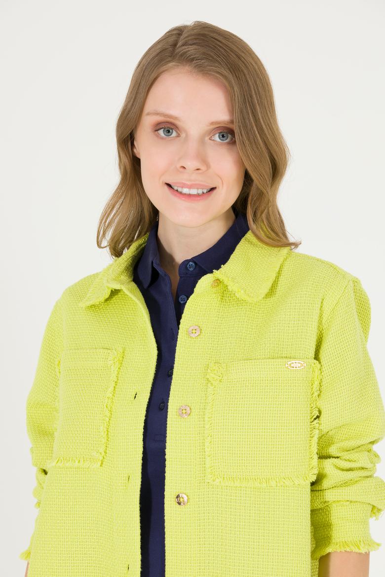 Kadın Neon Sarı Jean Gömlek - 50269343004