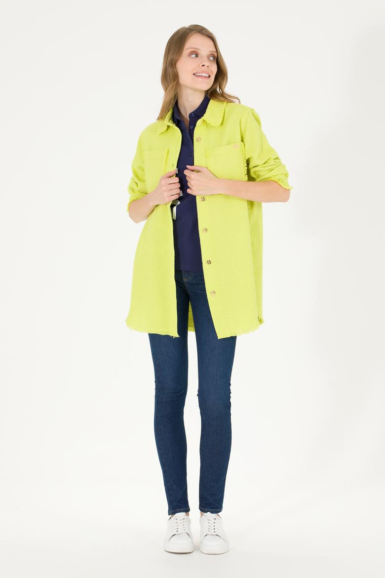 Kadın Neon Sarı Jean Gömlek - 50269343004