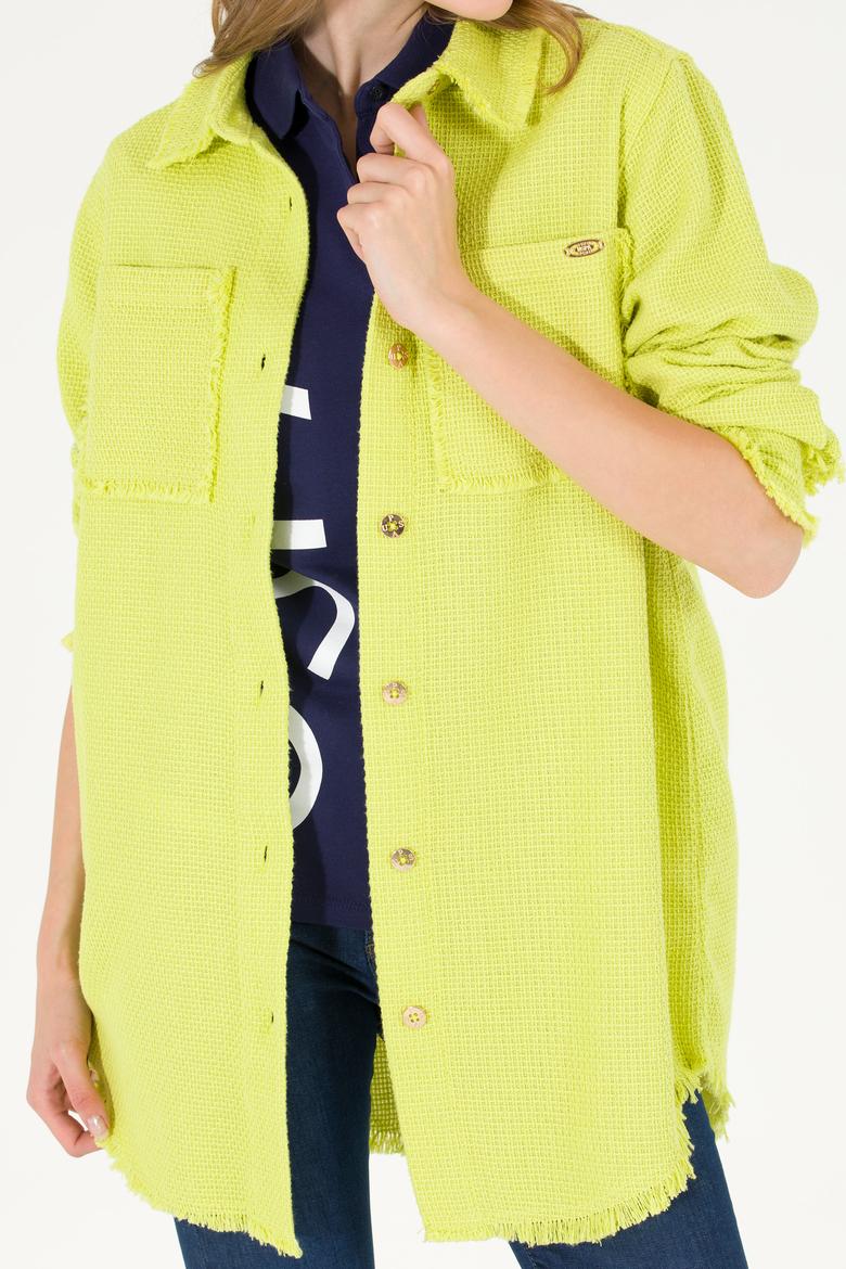 Kadın Neon Sarı Jean Gömlek - 50269343004