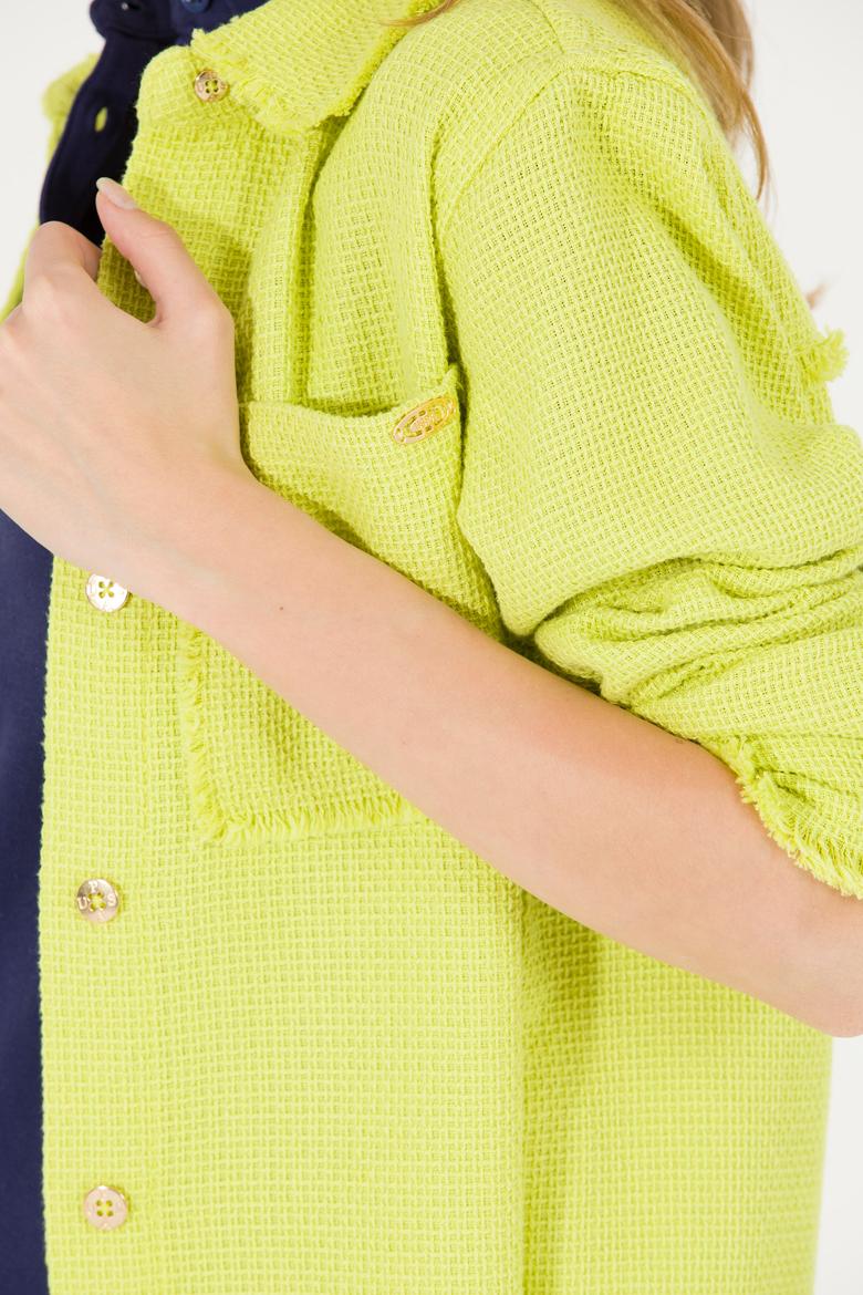 Kadın Neon Sarı Jean Gömlek - 50269343004
