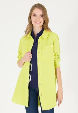 Kadın Neon Sarı Jean Gömlek - 50269343004