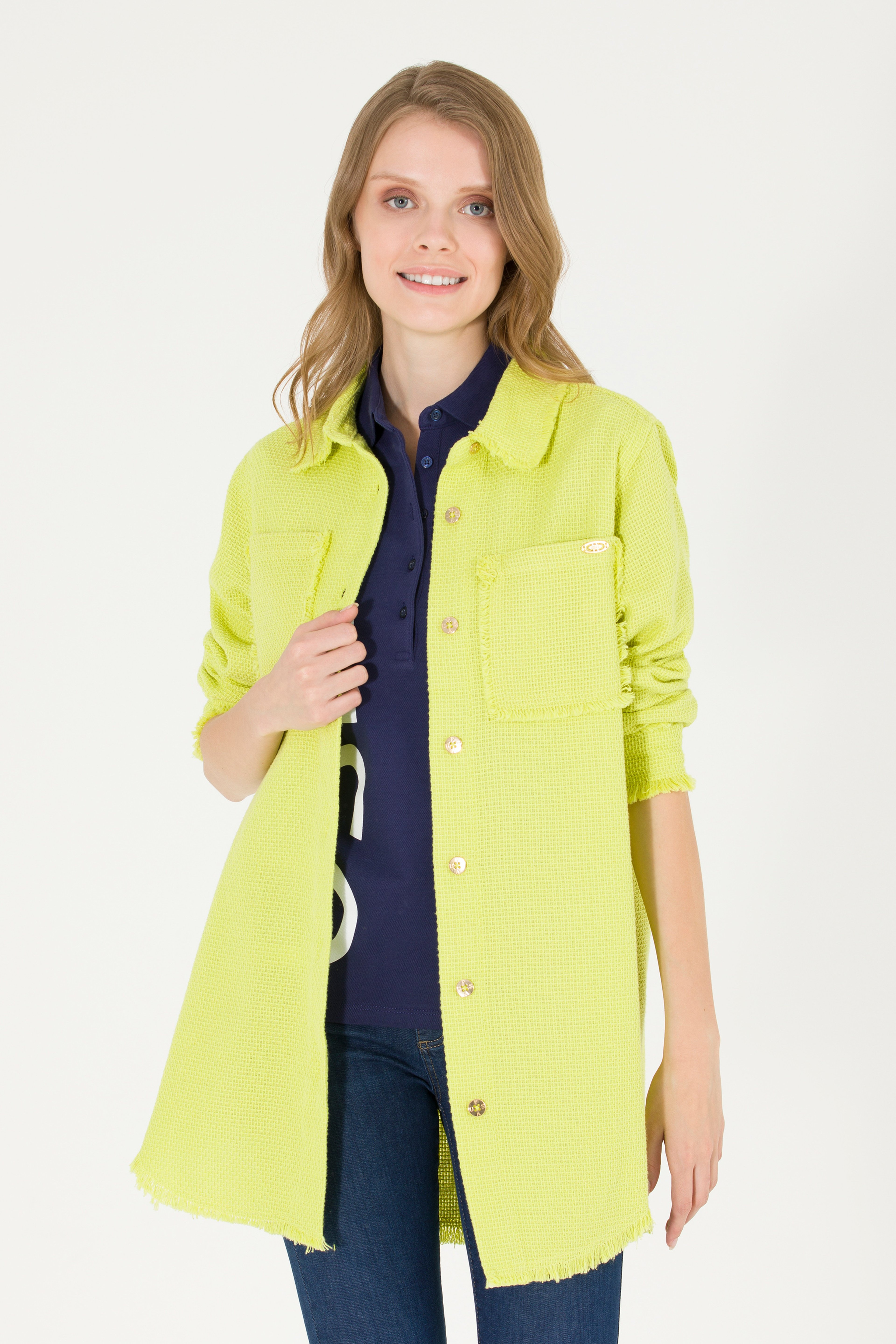 Kadın Neon Sarı Jean Gömlek - Image 1