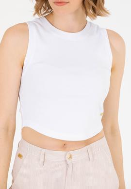 Kadın Beyaz Bisiklet Yaka Crop Basic Tişört - 50270100006