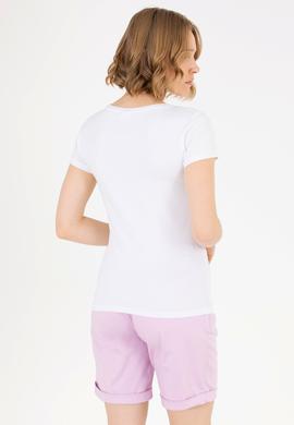 Kadın Beyaz Bisiklet Yaka Basic Tişört - 50270493004