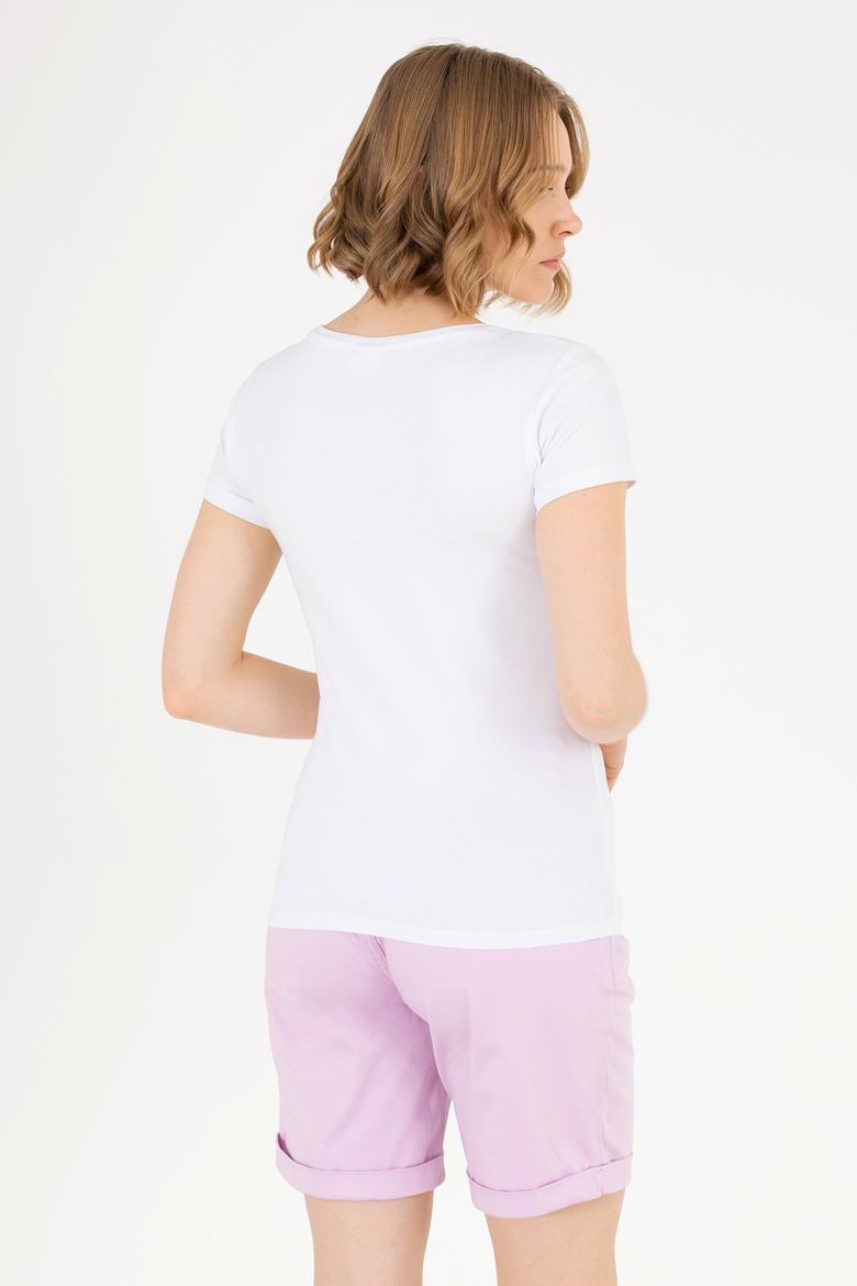 Kadın Beyaz Bisiklet Yaka Basic Tişört - 50270493004