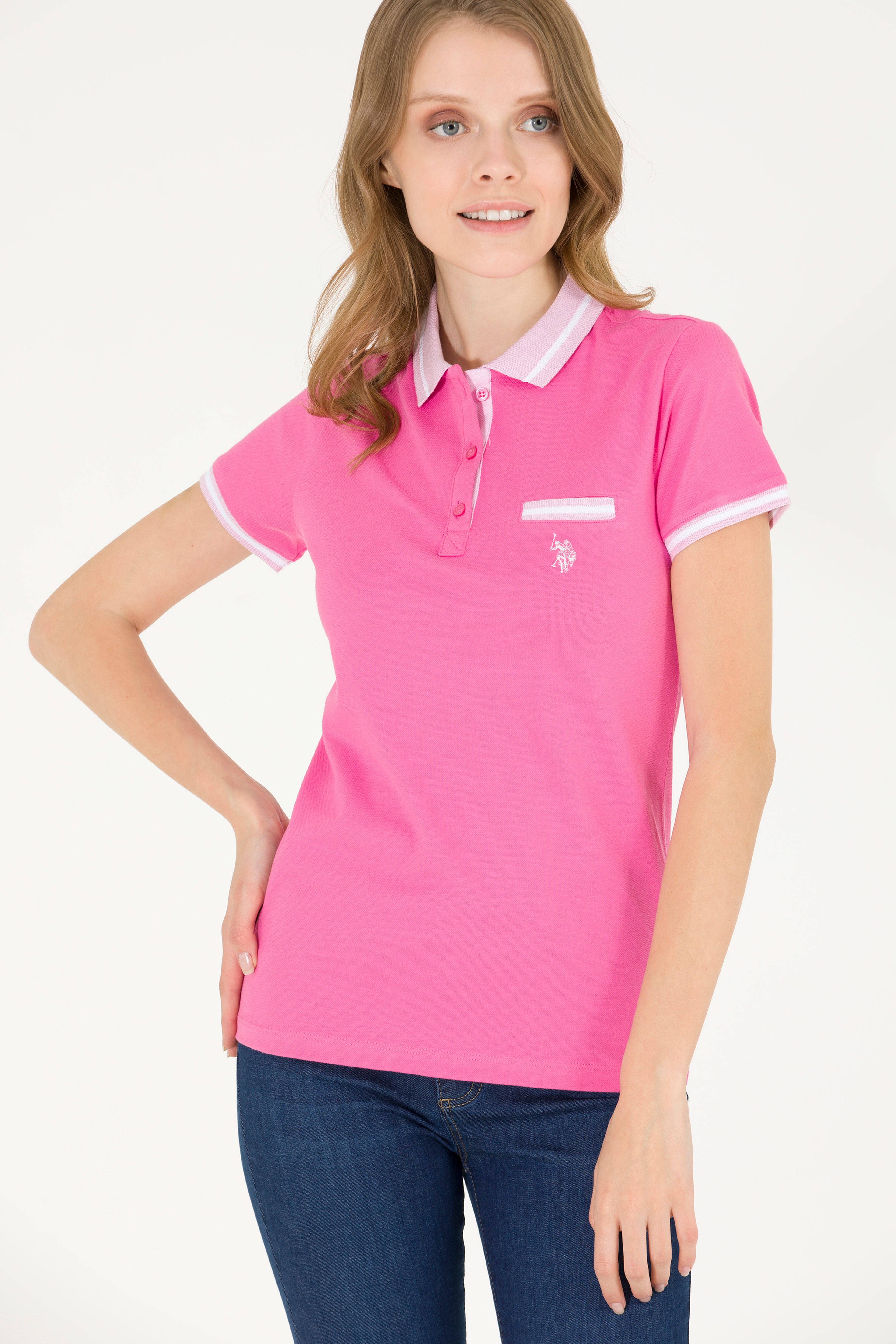 Kadın Pembe Polo Yaka Tişört