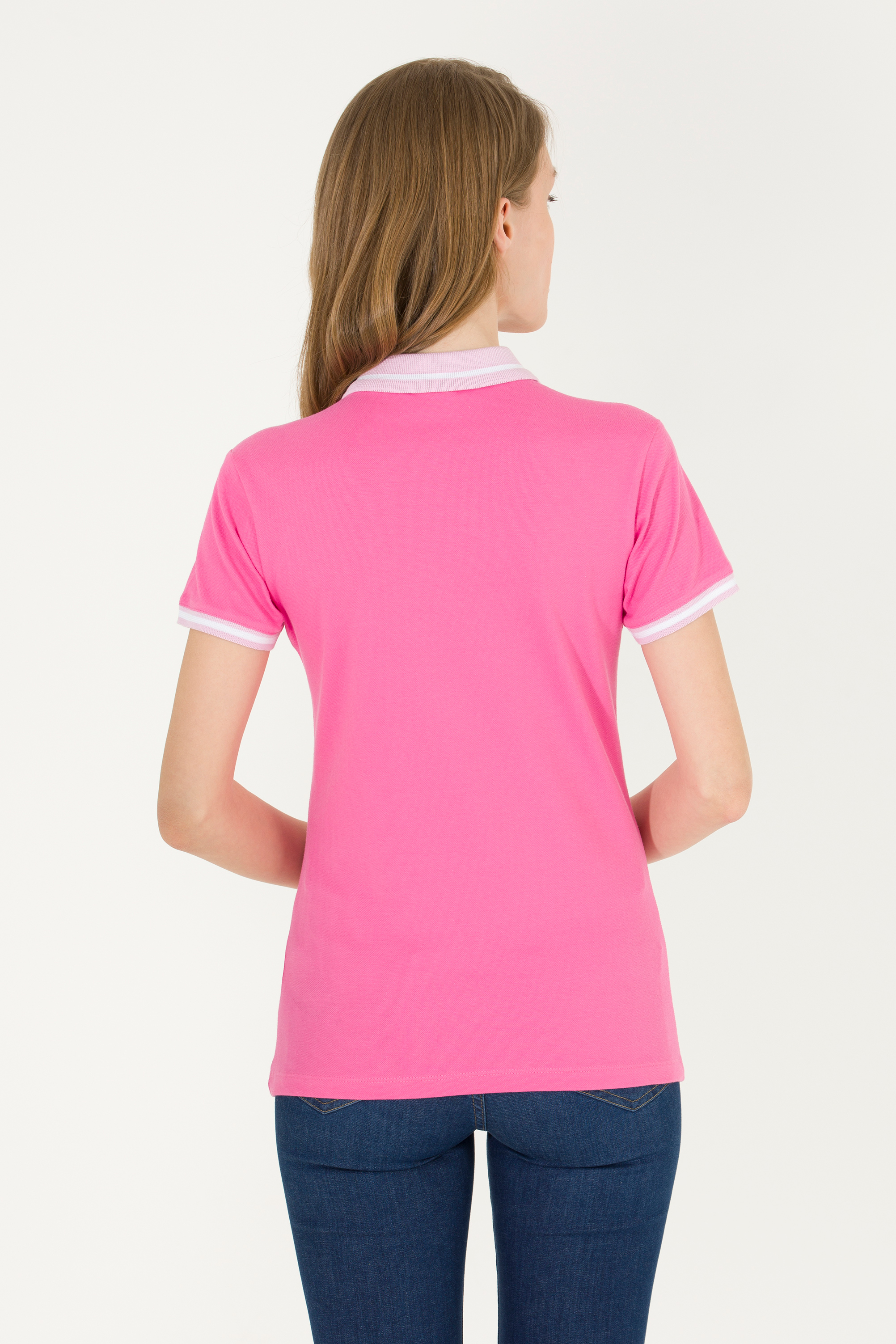 Kadın Pembe Polo Yaka Tişört - Image 5