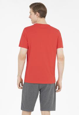 Erkek Kırmızı Basic Bisiklet Yaka Tişört - 50262976152