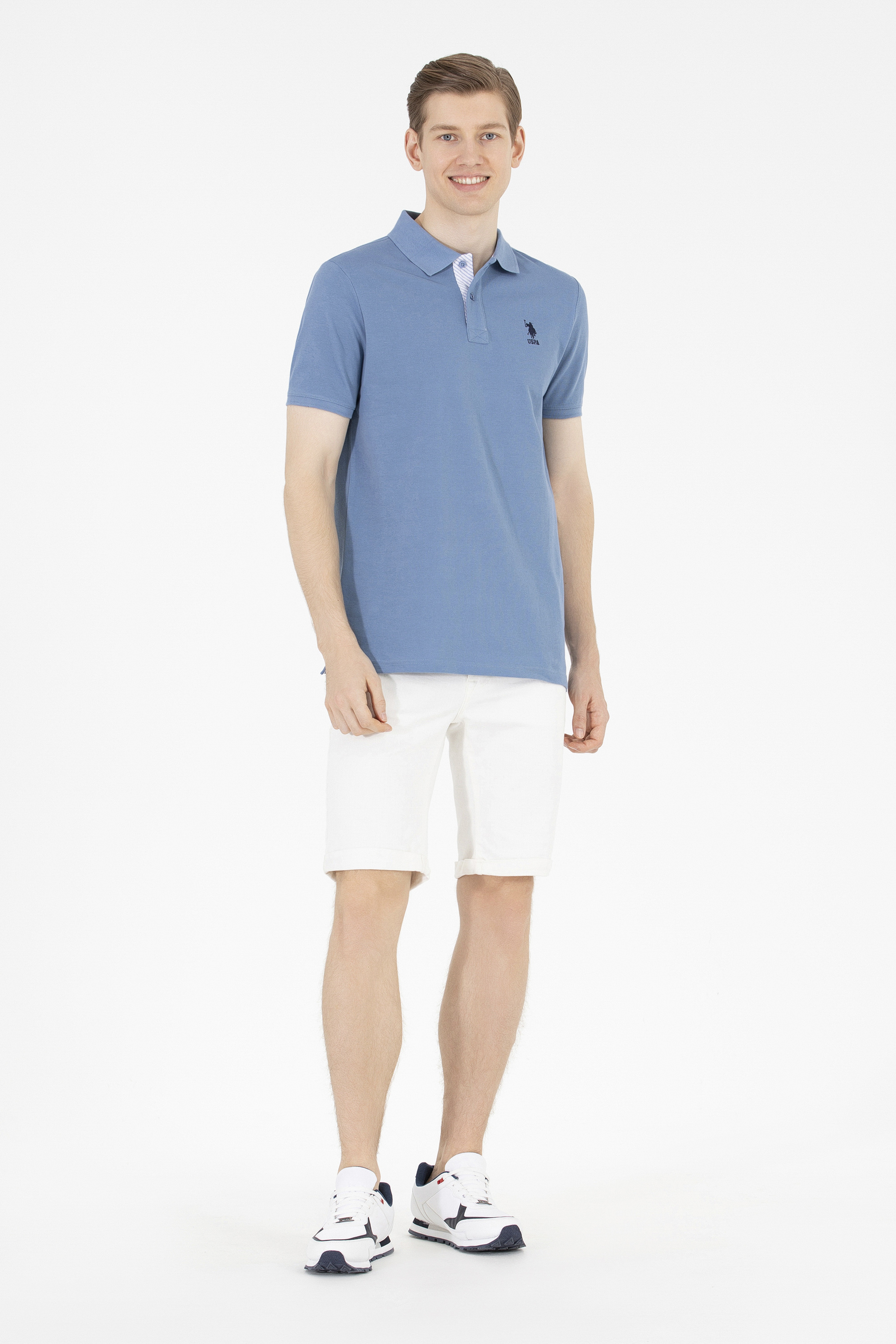 Erkek İndigo Basic Polo Yaka Tişört - Image 4