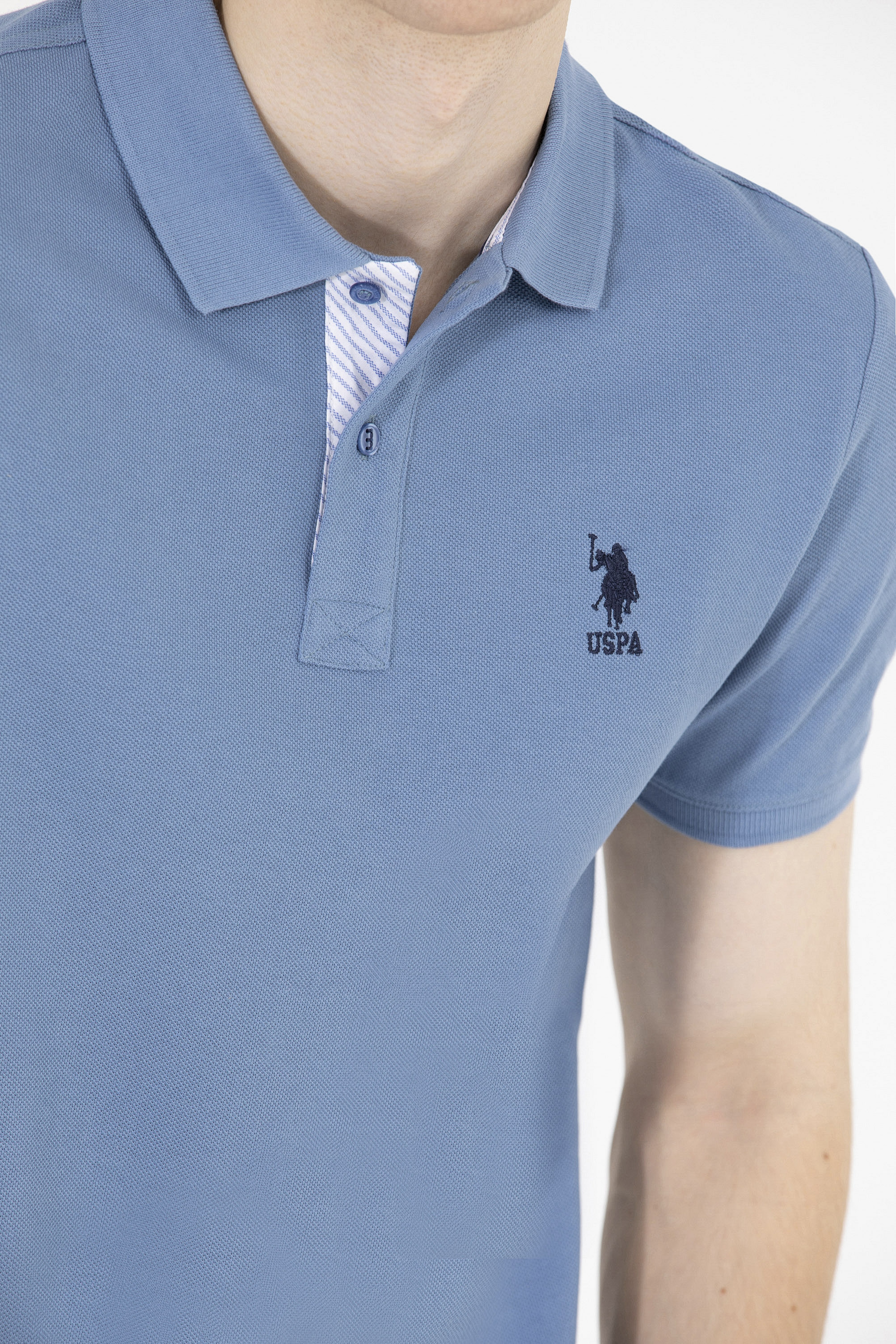 Erkek İndigo Basic Polo Yaka Tişört - Image 7