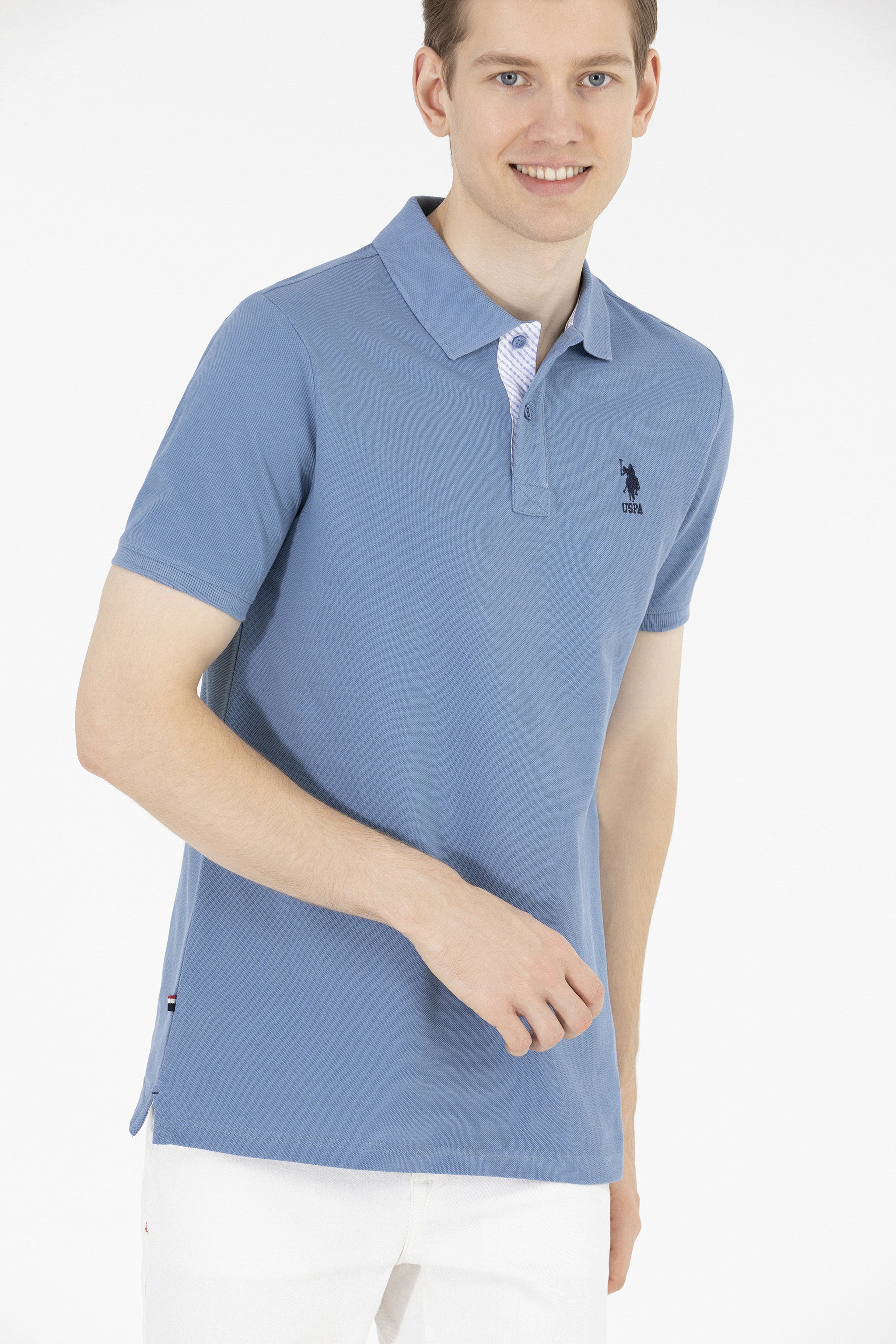 Erkek İndigo Basic Polo Yaka Tişört - Image 3