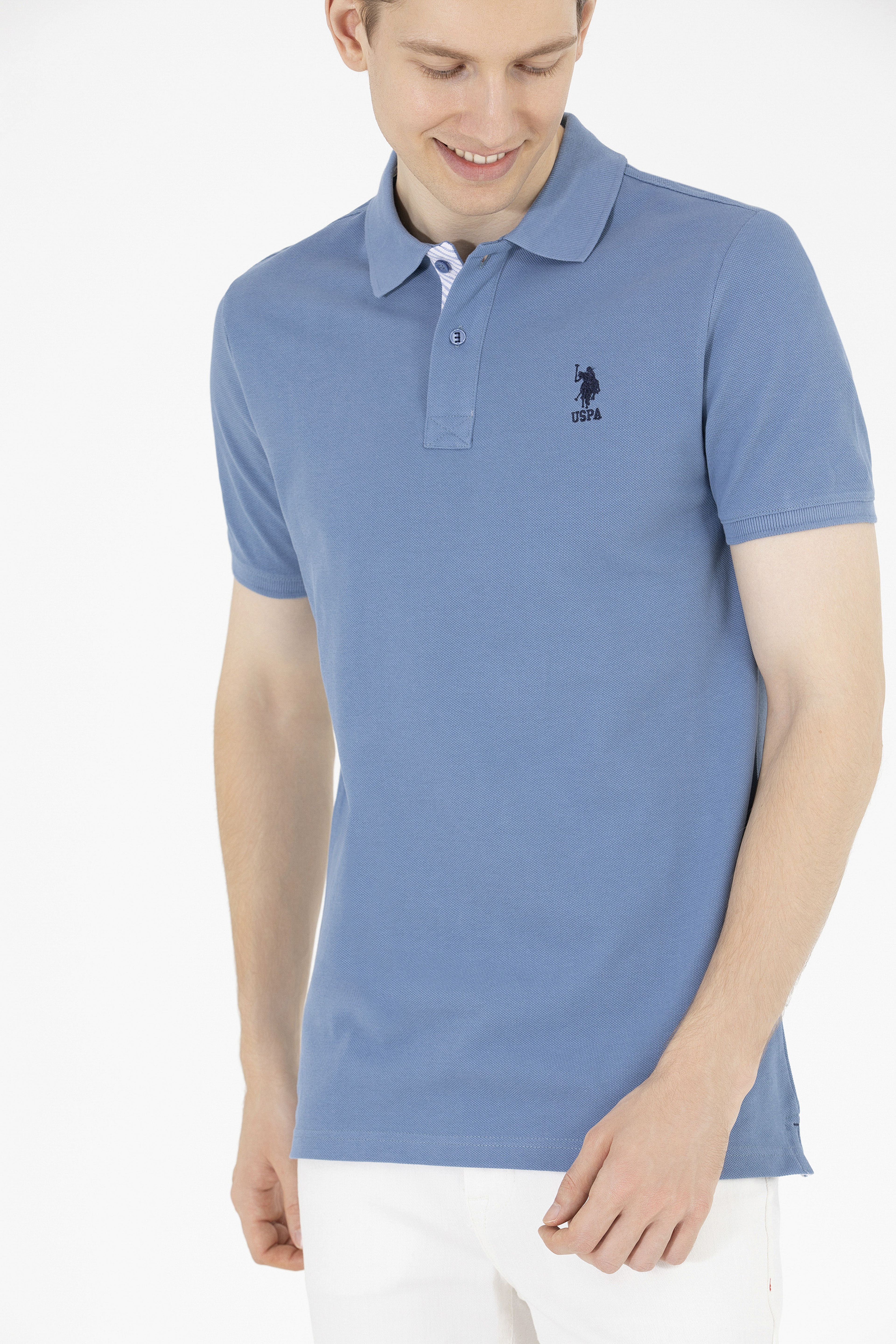 Erkek İndigo Basic Polo Yaka Tişört