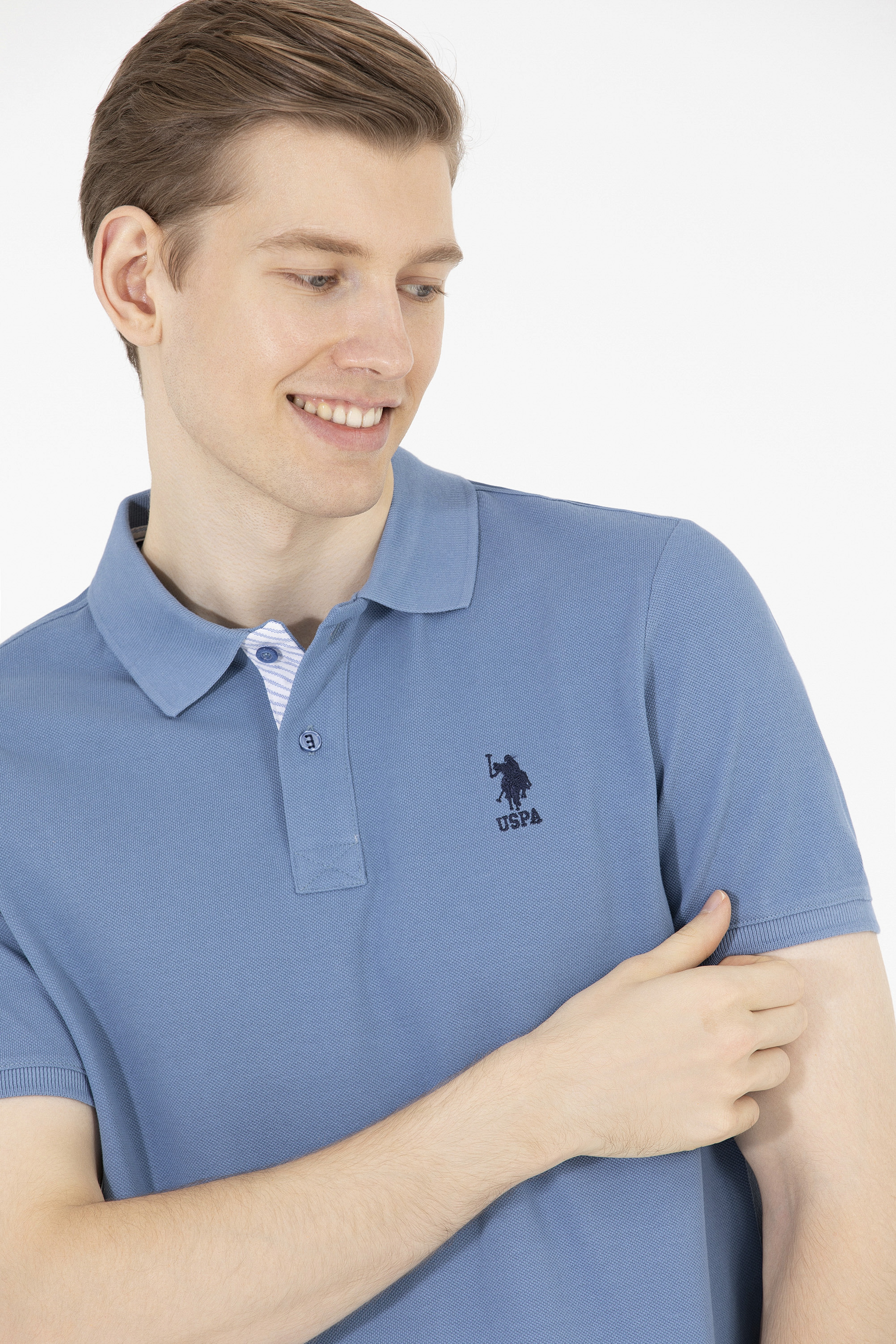 Erkek İndigo Basic Polo Yaka Tişört - Image 2