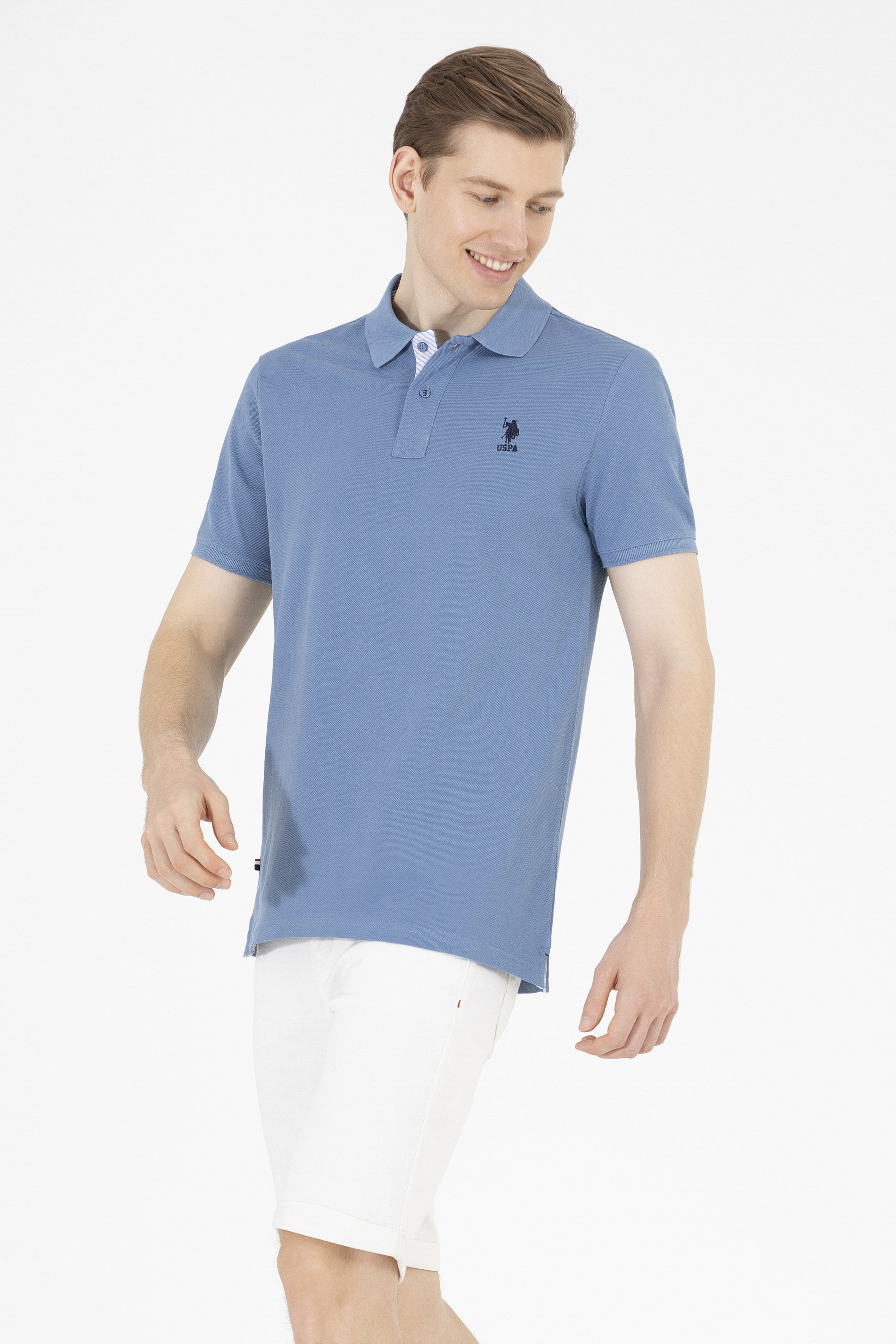 Erkek İndigo Basic Polo Yaka Tişört - Image 1