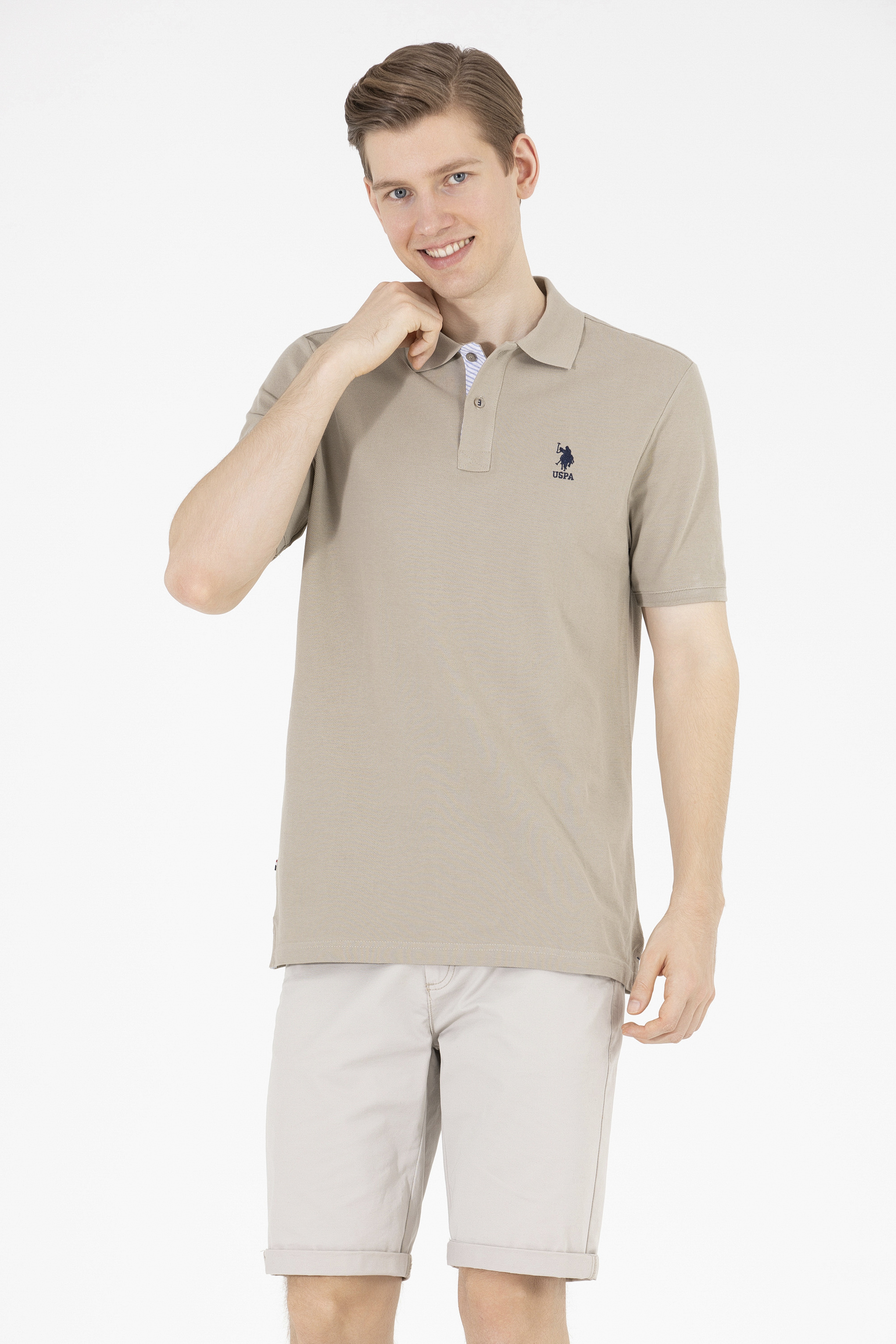 Erkek Haki Basic Polo Yaka Tişört - Image 4