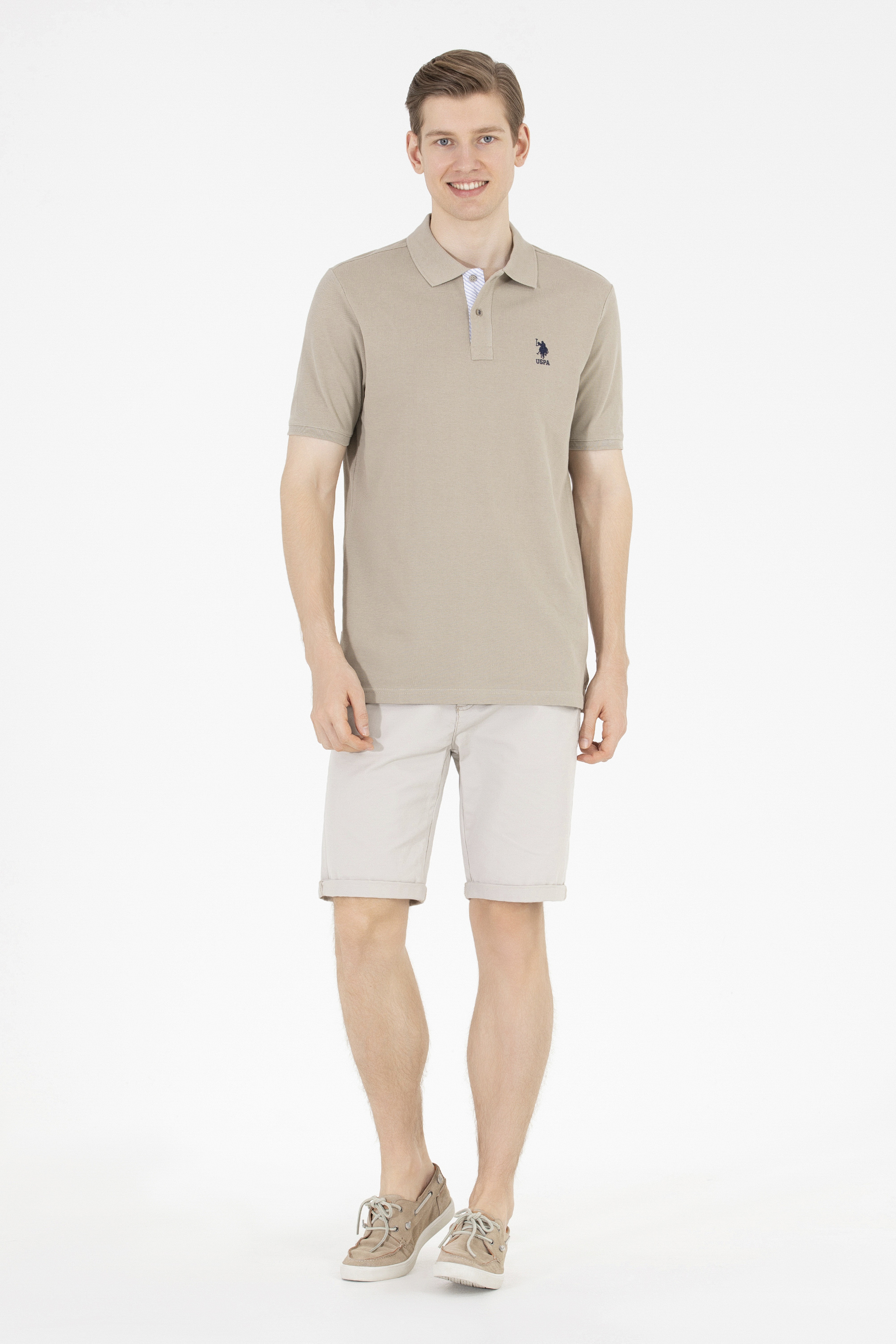 Erkek Haki Basic Polo Yaka Tişört - Image 3