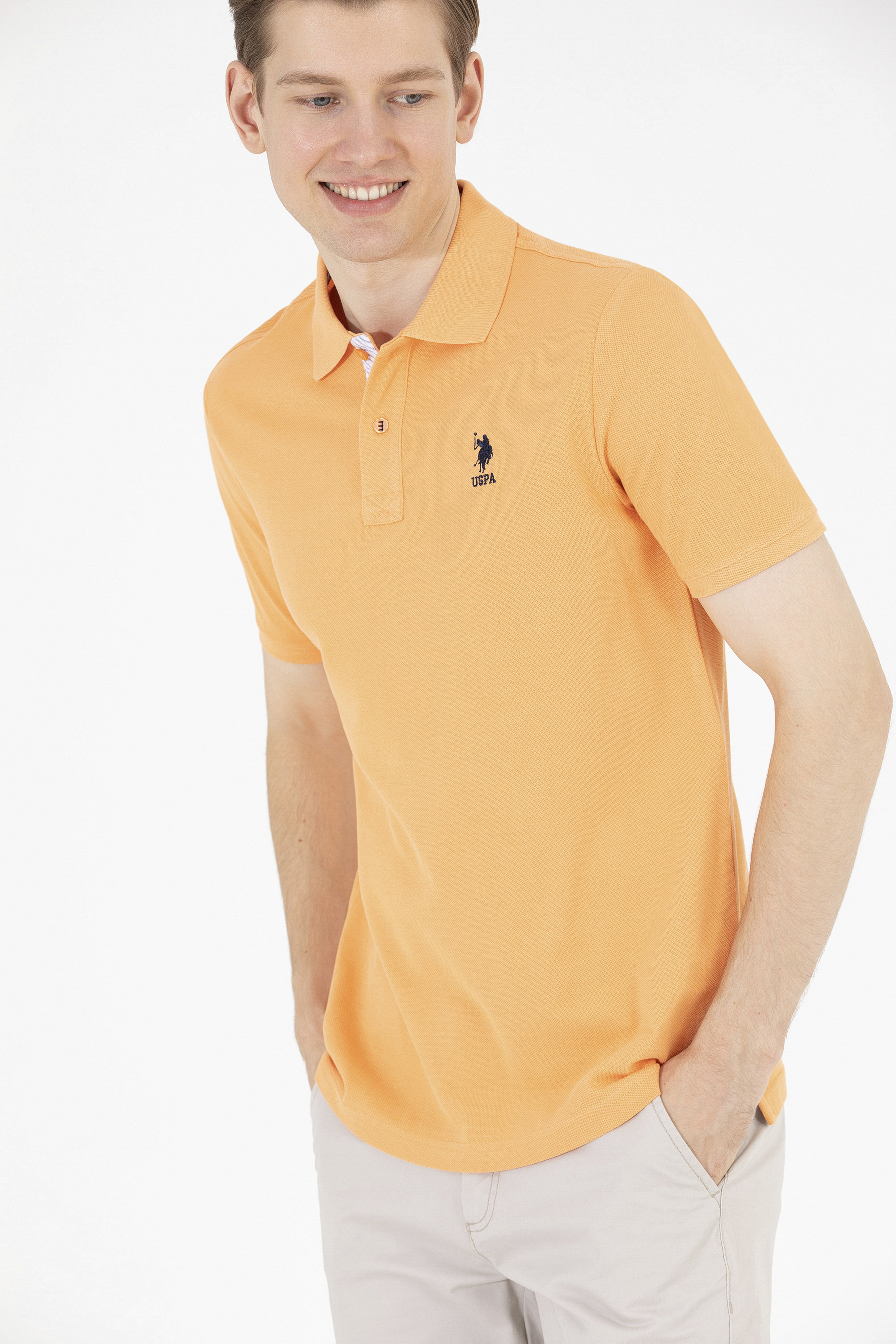Erkek Turuncu Basic Polo Yaka Tişört